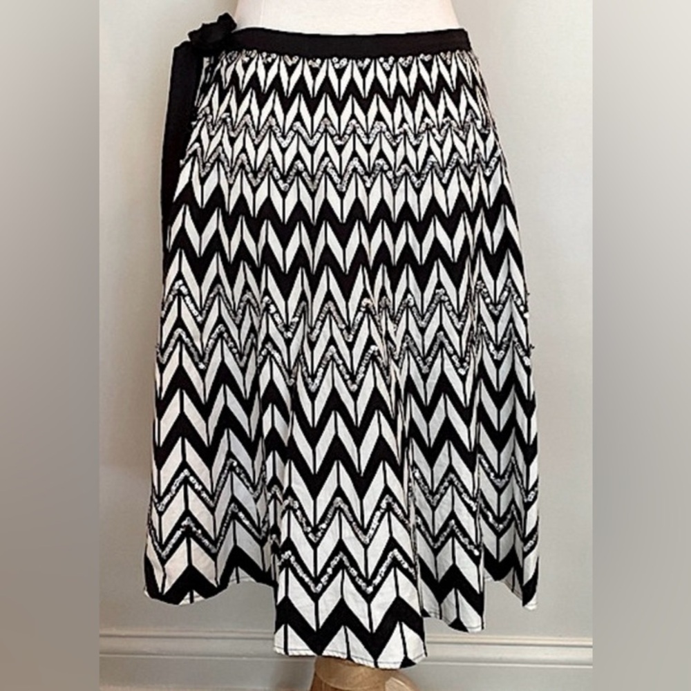 BCBGMaxAzria Black Cream Sequin Chevron S Whimsigoth Boho Glam Retro Chic Skirt - Picture 6 of 13